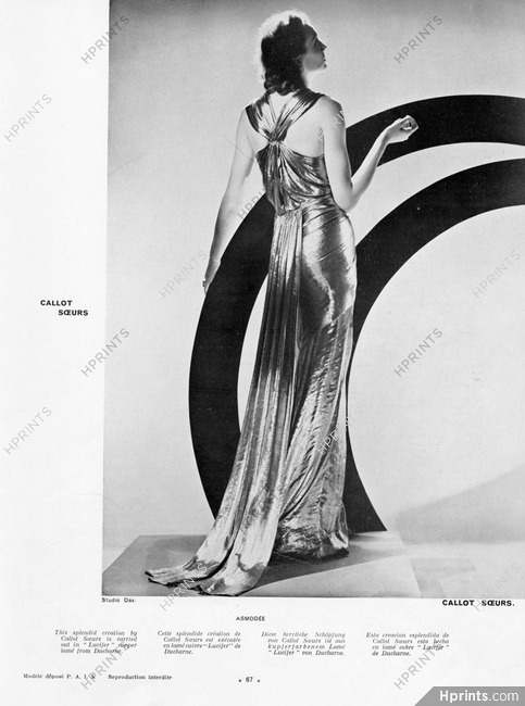 Callot Soeurs 1938 Evening Gown "Asmodée", Ducharne (fabric), Photo Studio Dax