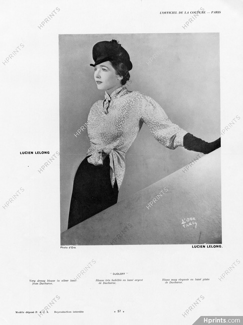 Lucien Lelong 1937 Blouse, Ducharne (fabric), Photo Madame D'Ora (Dora Kallmus)