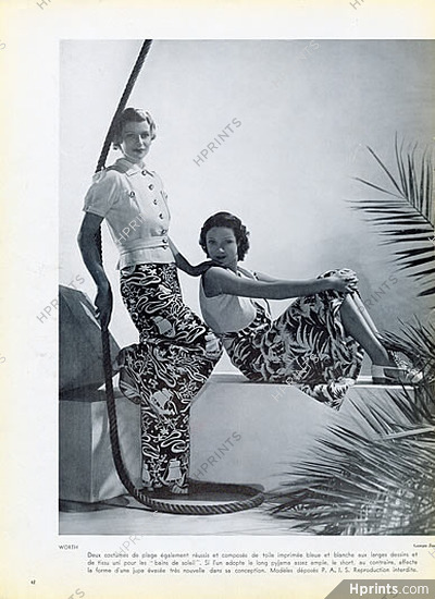 Worth (Couture) 1937 Dress & Pajamas of beach, Photo Georges Saad