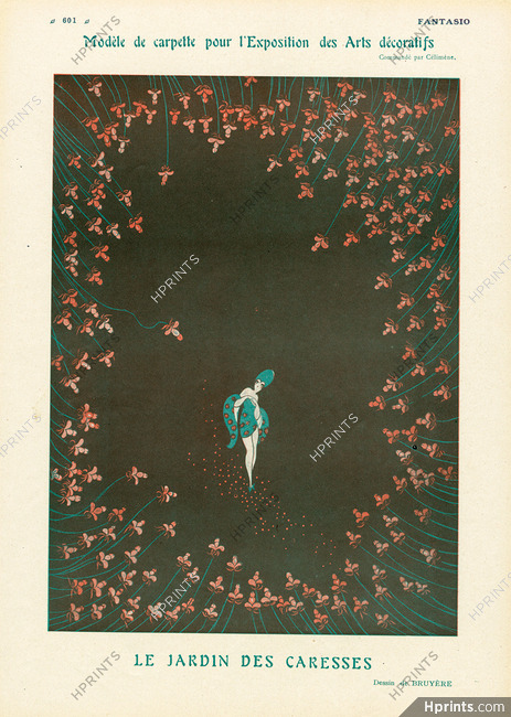 Bruyère 1925 "Le Jardin des Caresses" Model of carpet for the exhibition of the decorative arts
