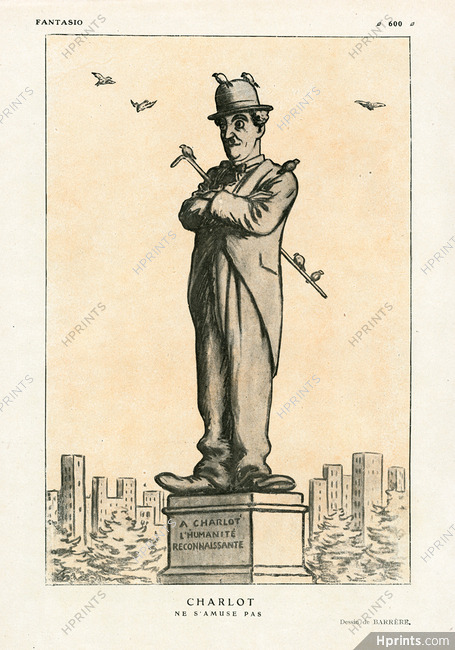 A. Barrère 1920 Charlot Caricature, Charlie Chaplin, 2 pages
