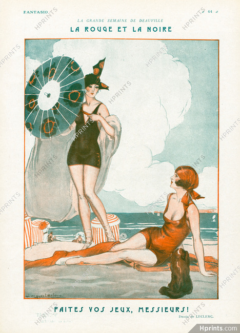 Jacques Leclerc 1923 La Rouge et la Noire, Deauville, Bathing Beauty, Pekingese Dog