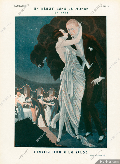 L'Invitation à la Valse, 1923 - Fabius Lorenzi Elegant, Roaring Twenties, Woman inviting shy man to dance