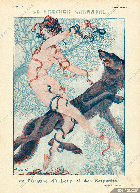 Miarko 1921 Premier Carnaval, Wolf, Snake, Sexy Girl Nude