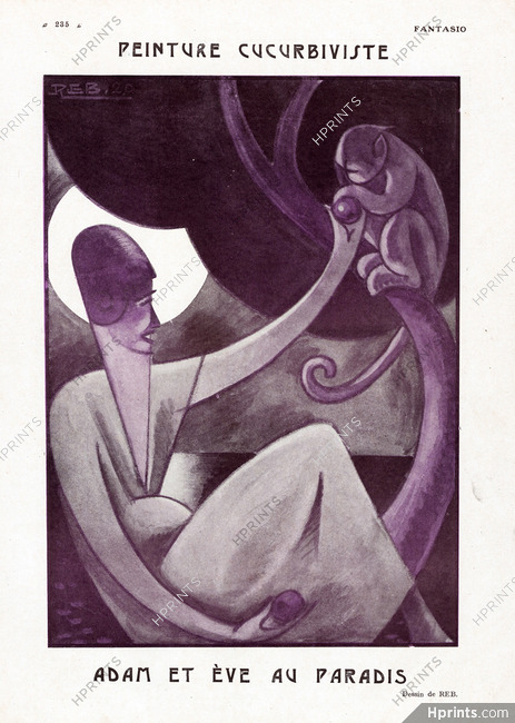 René Reb 1921 Cubism, "Adam & Eve au Paradis" Monkey