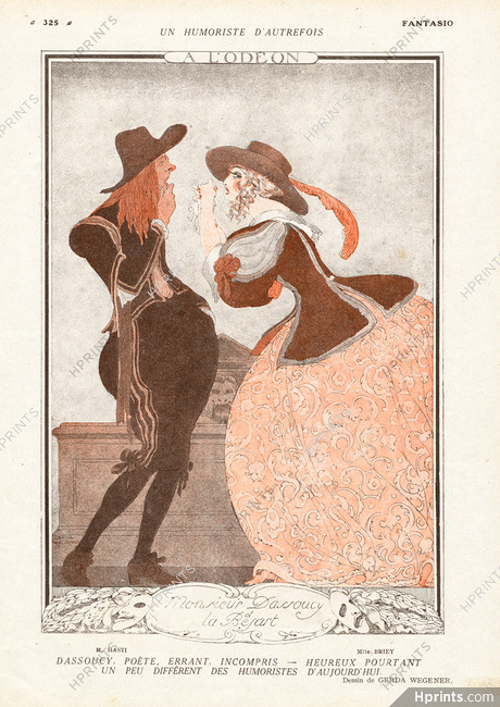 A l'Odéon, Monsieur Dassoucy et La Bejart, 1920 - Gerda Wegener Theater costumes