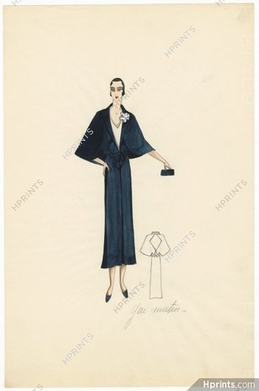 Agnès-Drecoll 1932 "Gai Matin", collection "Entre Saison", Original Fashion Drawing