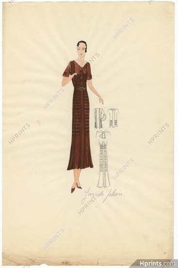 Agnès-Drecoll 1932 "Joie de Plaire", collection "Entre Saison", Original Fashion Drawing
