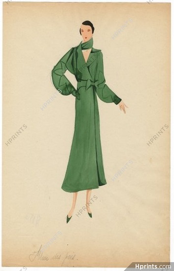 Agnès-Drecoll 1932 "Fleur des Bois", Original Fashion Drawing