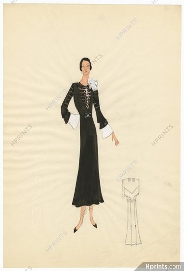 Agnès-Drecoll 1932 collection "Entre Saison", Original Fashion Drawing