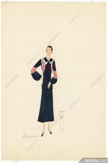 Agnès-Drecoll 1932 "Enlevez-moi", collection "Entre Saison", Original Fashion Drawing