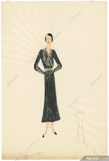Agnès-Drecoll 1932 "Bougeotte", collection "Entre Saison", Original Fashion Drawing