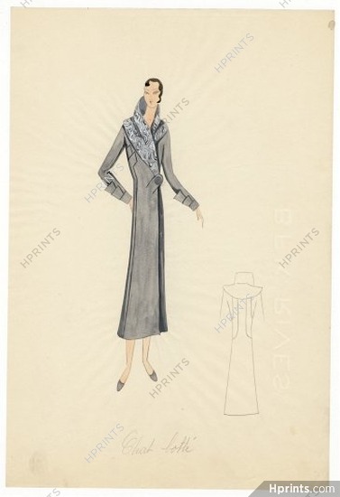 Agnès-Drecoll 1932 "Chat botté", collection "Entre Saison", Original Fashion Drawing