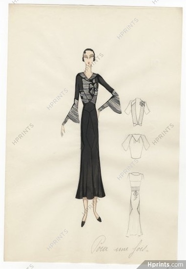 Agnès-Drecoll 1932 "Pour une fois", collection "Entre Saison", Original Fashion Drawing