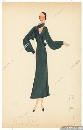 Agnès-Drecoll 1932 "Fleur des Bois", Original Fashion Drawing