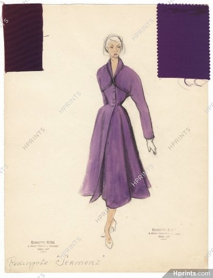 Georgette Renal 1950s, Original Fashion Drawing