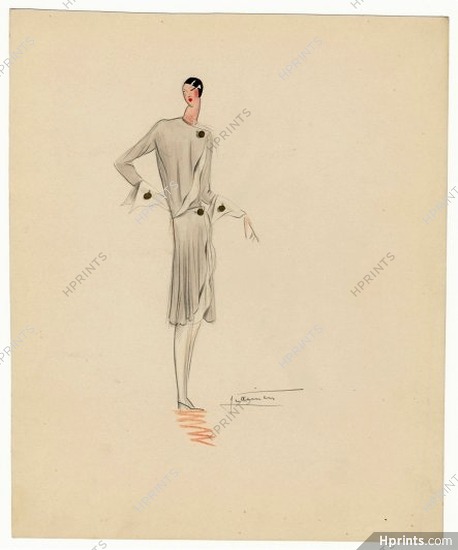 Premet 1925, Original Fashion Drawing, Flapper, Germaine Krebs