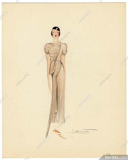 Premet 1925, Original Fashion Drawing, Flapper, Germaine Krebs