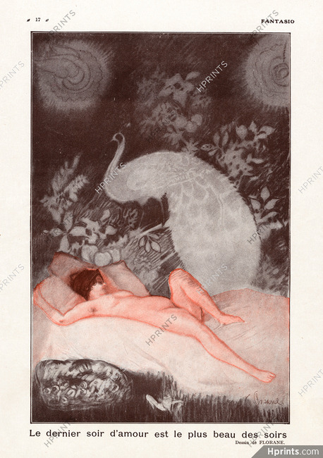 Le Dernier Soir d'Amour..., 1926 - Florane Nude with Peacock