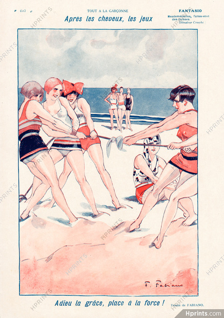 Après les cheveux, les jeux, 1928 - "Tout à la Garconne..." Beach Games, Swimwear, Fabiano