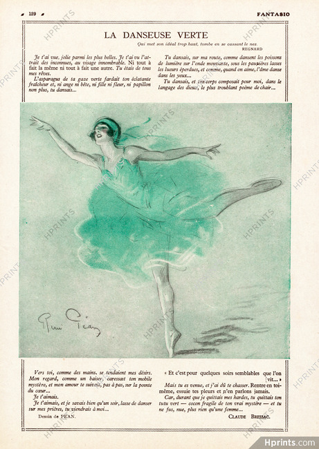 René Péan 1929 La Danseuse Verte, Text Claude Bressac