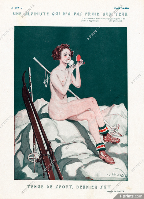 Georges Pavis 1926 Skiing Making-up Sexy Girl Nude Ski