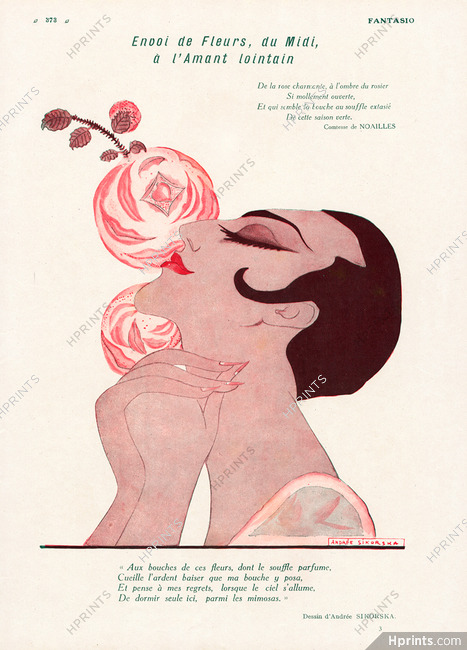 Andrée Sikorska 1928 Poem Comtesse de Noailles, Rose Flower, Portrait