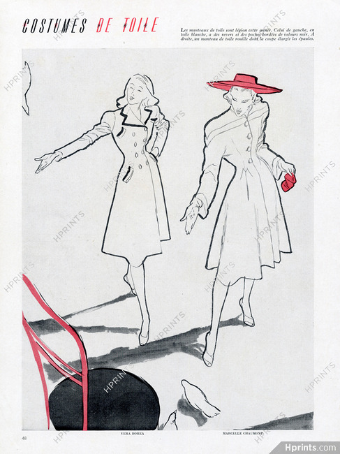 Véra Boréa & Marcelle Chaumont 1946 Coats, René Gruau Fashion Illustration