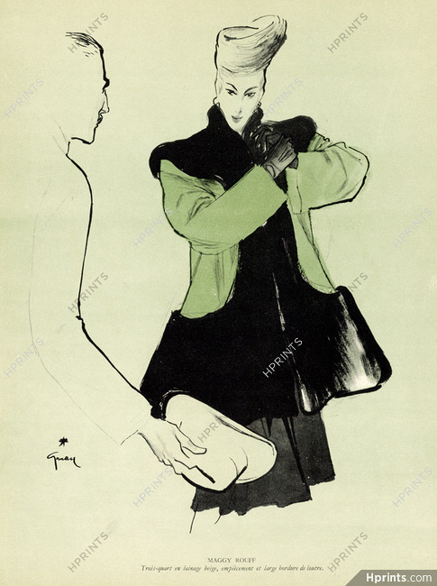 Maggy Rouff 1945 René Gruau, Trois-quart en lainage beige