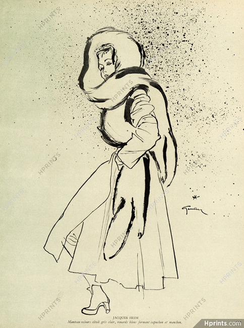Jacques Heim 1945 René Gruau, Renards bleus, Fashion Illustration