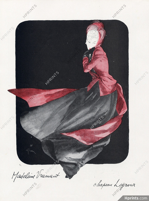 Madeleine Vramant & Legroux Soeurs 1945 Evening Gown, René Gruau