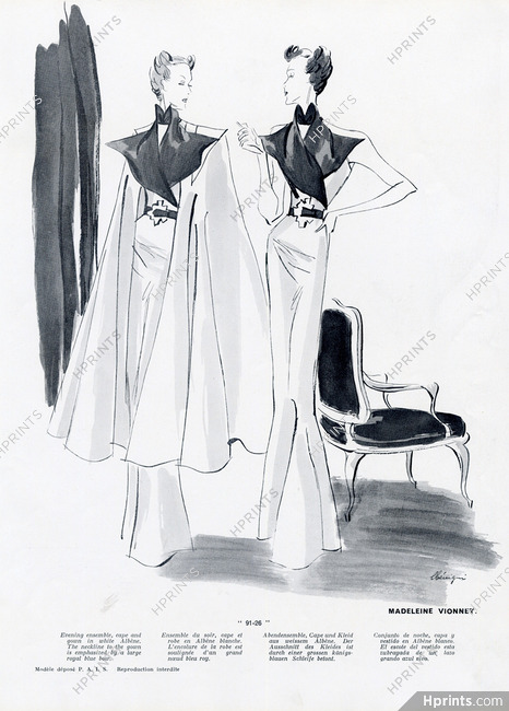 Madeleine Vionnet 1938 Evening Gown, Cape, Léon Bénigni