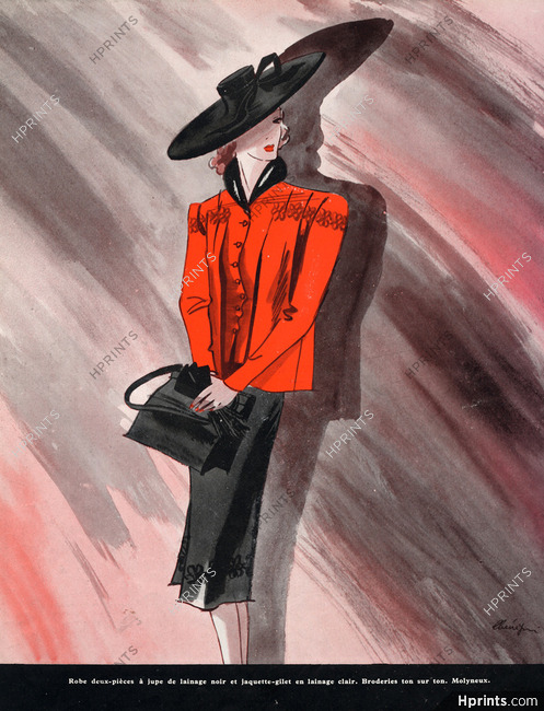 Molyneux 1941 Jaquette Summer Dress Leon Benigni Fashion Illustration