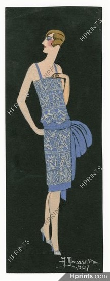Moussette 1927 Original Fashion Drawing