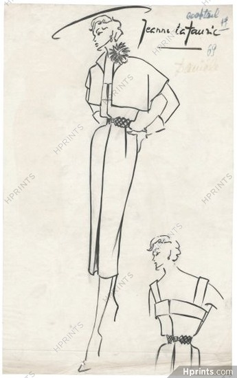 Jeanne Lafaurie 1950s, Original Fashion Drawing