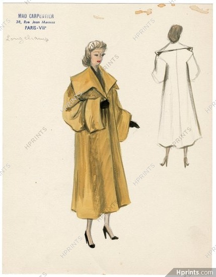 Mad Carpentier 1950 "Longchamp" Original Fashion Drawing