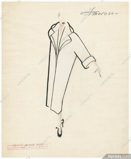 Jacques Griffe 1950s, "Amoroso" Original Fashion Drawing