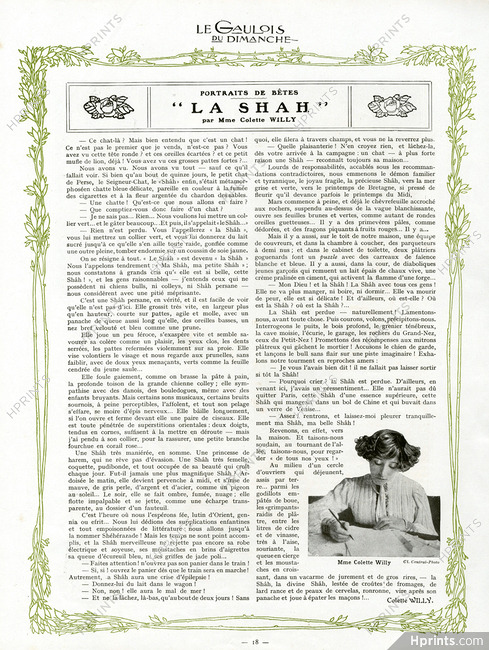 La Shah, 1912 - Portrait of a cat, Text by Colette Willy