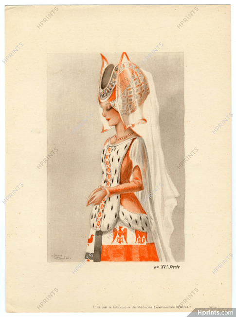 Jean Droit 1930s "Au XVème Siècle" Medieval Costume, Lithographie