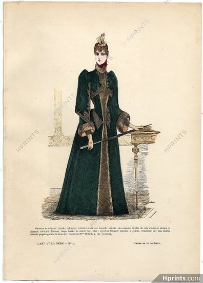 L'Art et la Mode 1890 N°02 G. de Billy, colored fashion lithograph, Fur Coat