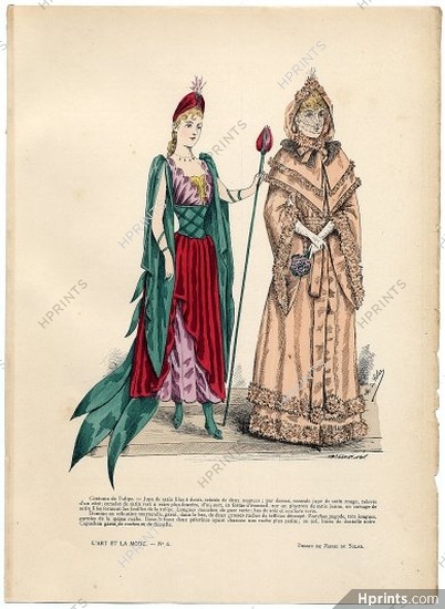 L'Art et la Mode 1890 N°06 Marie de Solar, colored fashion lithograph