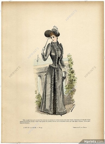 L'Art et la Mode 1890 N°35 Marie de Solar, colored fashion lithograph