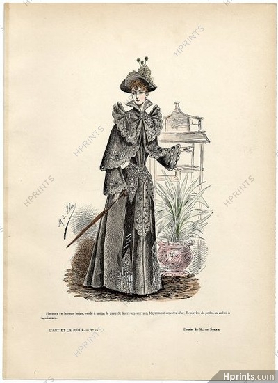 L'Art et la Mode 1891 N°11 Marie de Solar, colored fashion lithograph