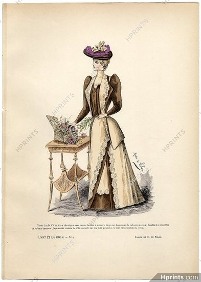 L'Art et la Mode 1891 N°05 Marie de Solar, colored fashion lithograph, Louis XV Jacket