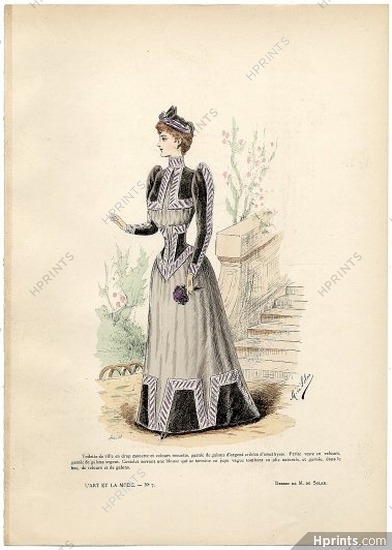 L'Art et la Mode 1891 N°07 Marie de Solar, colored fashion lithograph