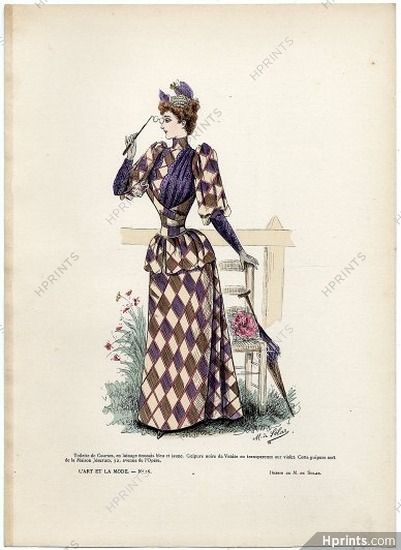 L'Art et la Mode 1891 N°16 Marie de Solar, colored fashion lithograph, Race Suit