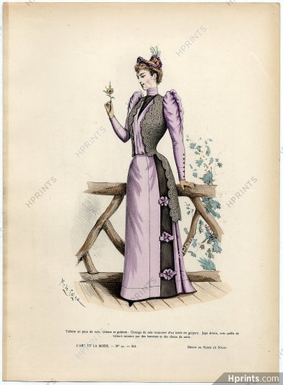 L'Art et la Mode 1891 N°21 Marie de Solar, colored fashion lithograph