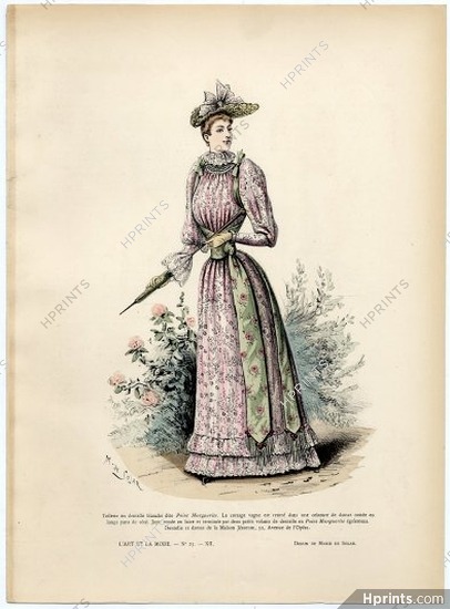L'Art et la Mode 1891 N°23 Marie de Solar, hand colored fashion plate, Jésurum