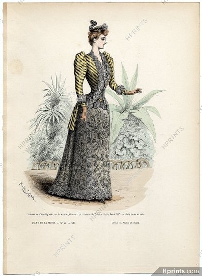 L'Art et la Mode 1891 N°33 Marie de Solar, colored fashion lithograph, Jésurem, Louis XV style