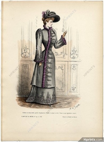 L'Art et la Mode 1891 N°39 Marie de Solar, colored fashion lithograph